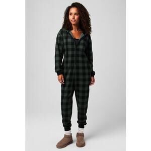 New Fabletics Cozy Fleece Hooded Onesie Pine Shadow Buffalo Check size M
